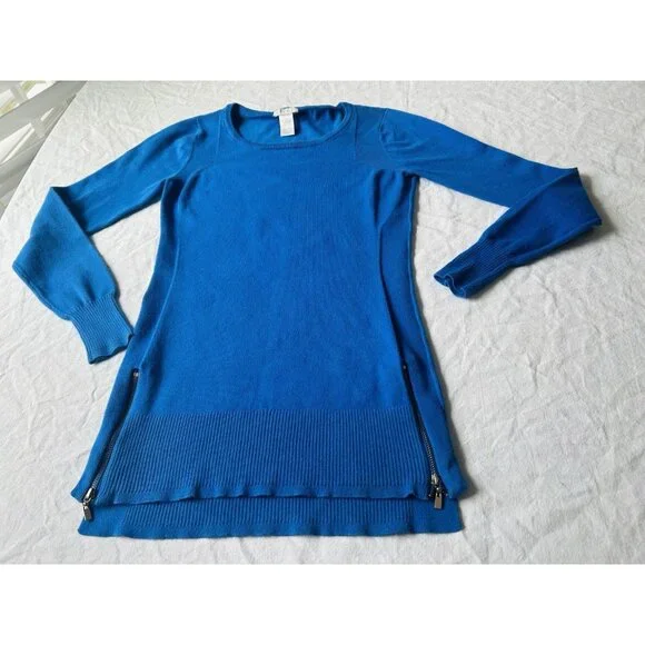 Cache Women’s XS Long Sleeve Sweater Royal Blue Ribbed Gold Zipper Stretch - Picture 1 of 16